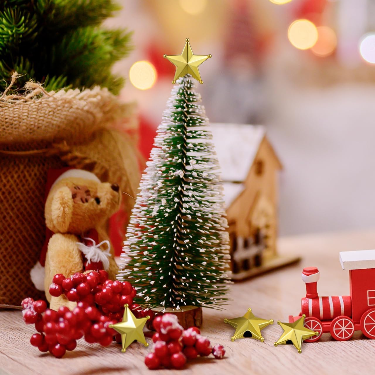 jojofuny 50pcs Mini Christmas Tree Star: Miniature Gold Christmas Tree Top Star Topper Decorations for Holiday Party Centerpiece Treetop Decor