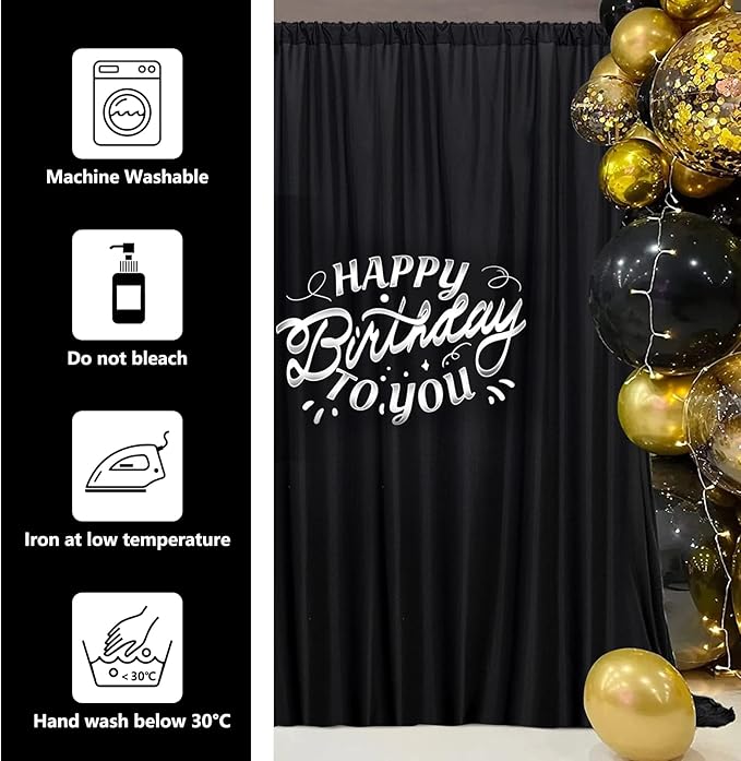 Black Backdrop Curtain for Party, Halloween Backdrop Rod Pocket Photo Drapes Panels Fabric Curtain Backdrop Black Birthday Party Decor for Boys Teens Men,5ft x 7ft, 2 Panels