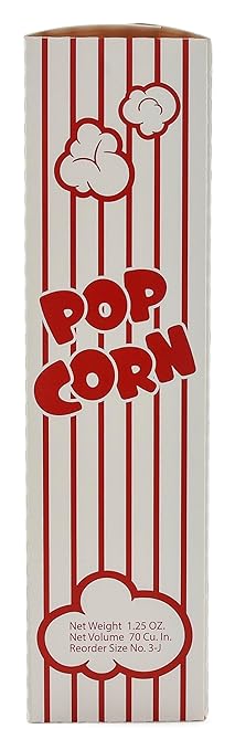 Snappy 3J Red & White Striped Close Top Popcorn Boxes for Movie Night Supplies, Popcorn Boxes Bulk 100 Count, Movie Night Popcorn Boxes 1.25 oz. Capacity, 4.625” x 2” x 7.5” Popcorn Containers