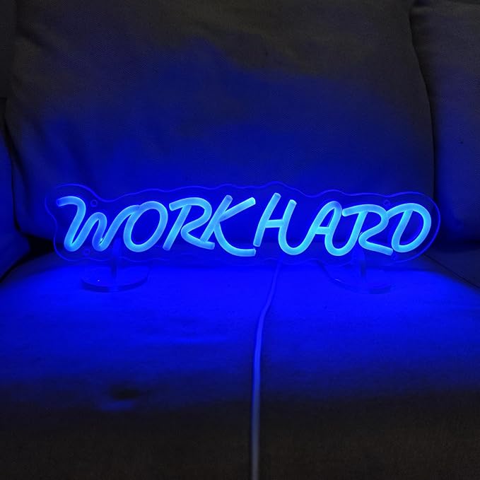 Work Hard Neon Signs for Wall Decor, Neon Light Sign LED Signs for Wall Light Signs Wall Decor for Office Man Cave Beer Bar Pub Restaurant Birthday Party, 15.3" x 3.4"