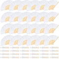 24 Pieces White Hand Held Bamboo Folding Fans Paper Fans Handheld for Women Foldable Girls Wedding Decoration Church Home Party Favors Summer