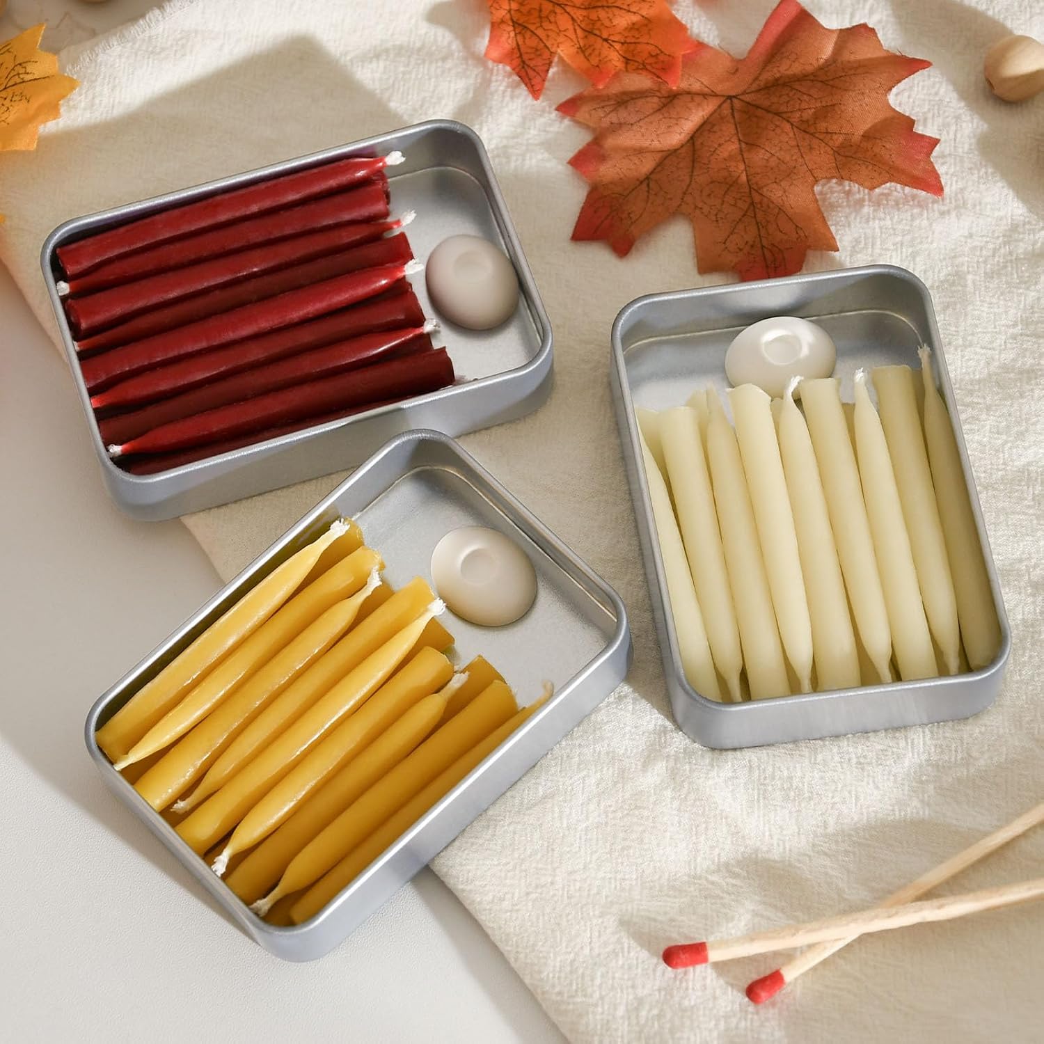 20 Minute 100% Pure Beeswax Candles, Mini Mindful Meditation Taper Candles, Smokeless & Dripless with Holder for Yoga, Prayer, Relaxation (White,24 Pack)