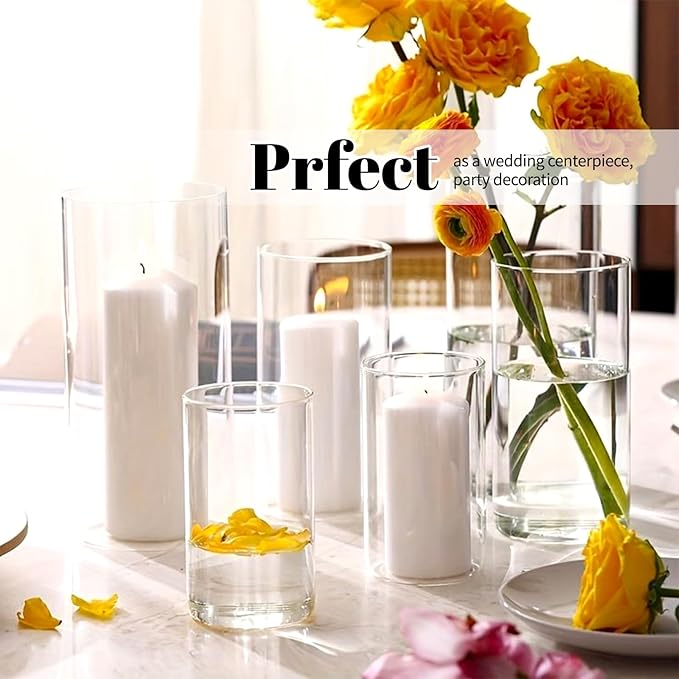 12Pack Glass Cylinder Vases for Centerpieces - 10 Inch Tall Flower Vase for Wedding Decorations, Floating Candle Holder Vase Bulk,Glass Hurricane Candle Holders for Table Shelf, Party, Home Decor