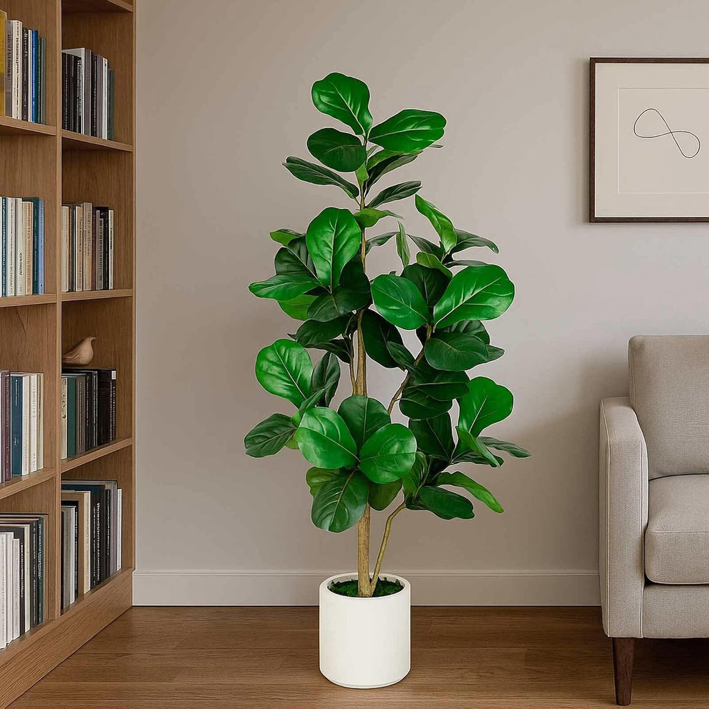artificial fiddle leaf fig tree 5ft tall faux, close-up detail