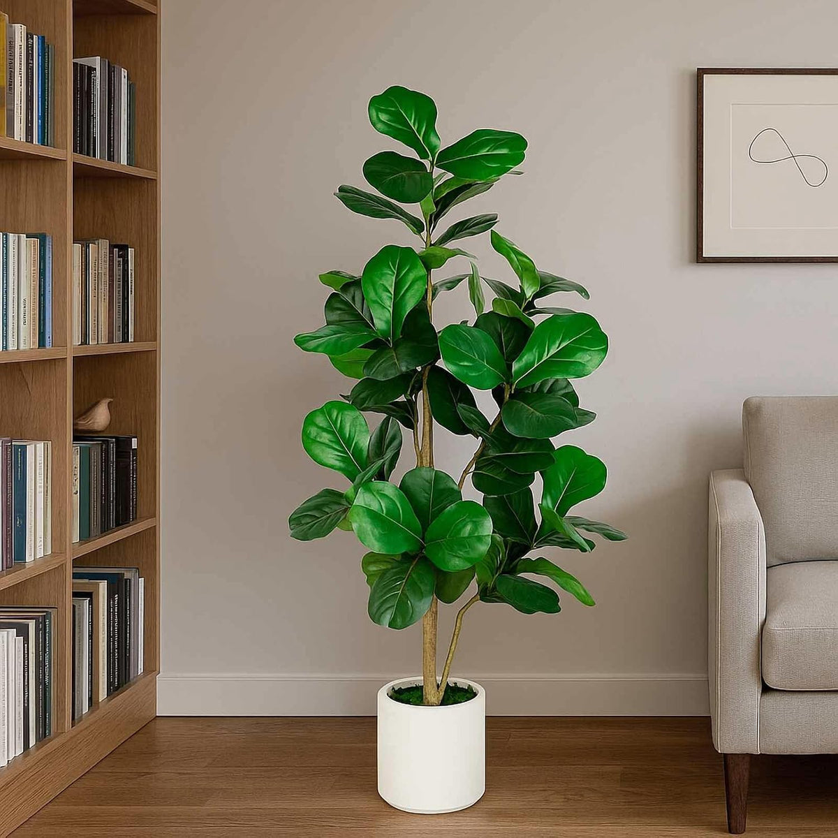 artificial fiddle leaf fig tree 5ft tall faux, close-up detail