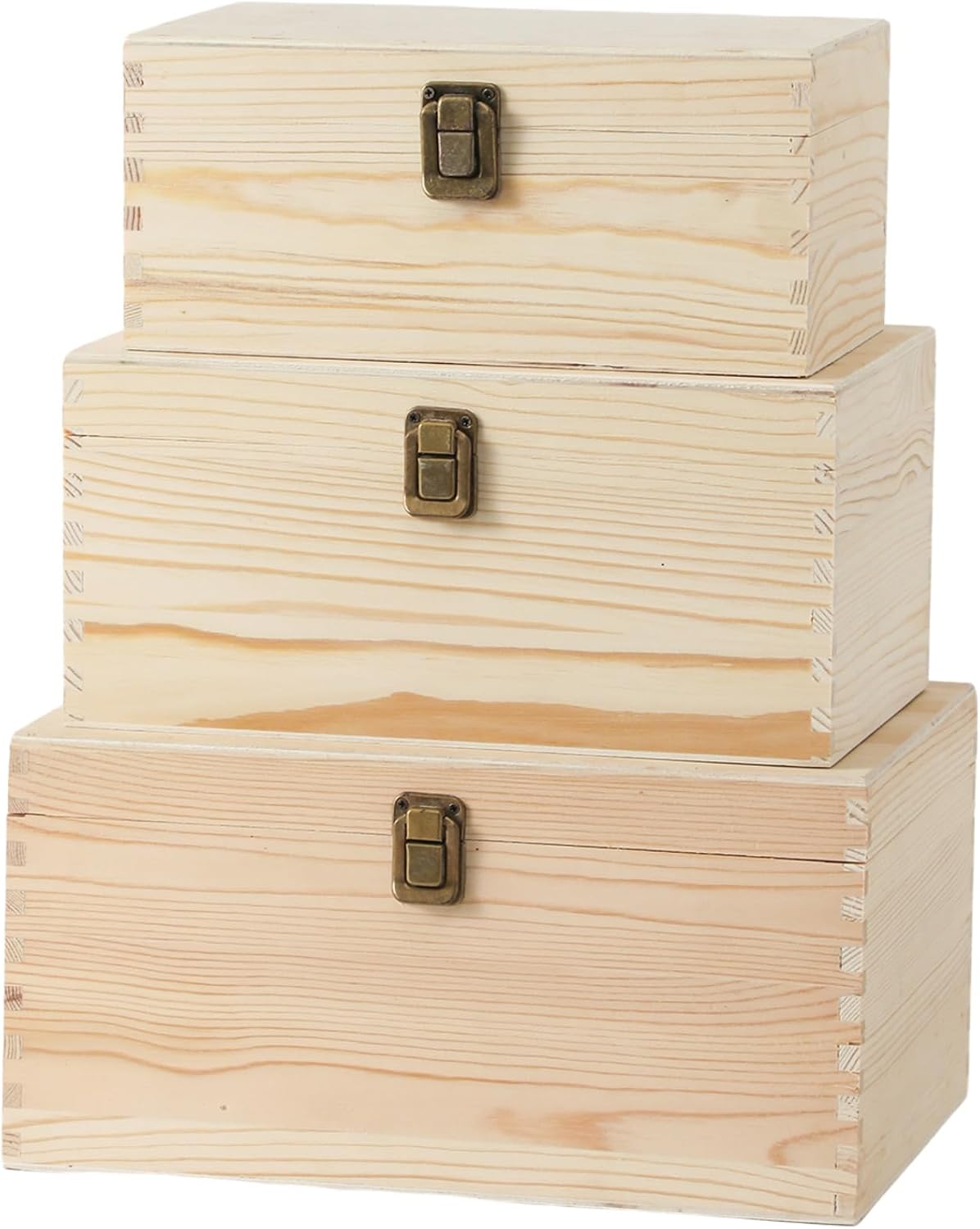 3 pieces wooden box 11.6x7.8x6-10.5x6.6x5.2-9.2x5.5x4.3 inch with hinged, main product view