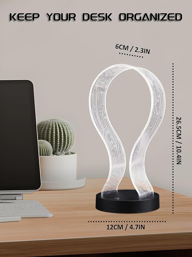 Light Up Headphone Stand with 16 Color Lights, PCB Pattern Acrylic Headset Stand with 1 USB and 1 Type-C Charging Ports, Gifts for Gamers Men and Music Lovers