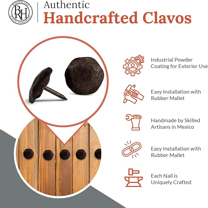 50 Pack 1" Small Round Head Iron Clavos Decorative Nails – Unfinished – Handmade Rustic Round Fasteners for Farmhouse Shutter, Faux Wood Beams, Barn Door, Shutters, and Gates – Ornamental Wood Accent