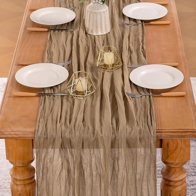 MLMW 10 Pack Fall Table Runner Boho Nude Brown Cheesecloth Table Runner Autumn Gauze Rustic Tan Cheese Cloth 160 inch 13.3ft for Thanksgiving Wedding Party Baby Bridal Shower Birthday