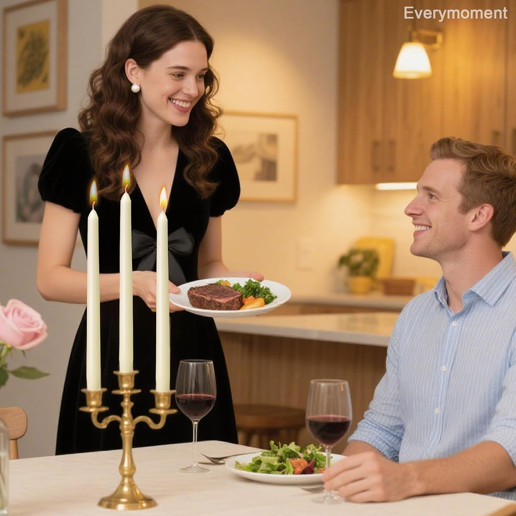 Everymoment Ivory Taper Candles - 4 Pack 10 Inch Candlesticks - Dripless & Smokeless Tapered Candle 8 Hours Unscented Cream Candle Sticks - Perfect for Wedding Holiday Dinner Party Home Decor
