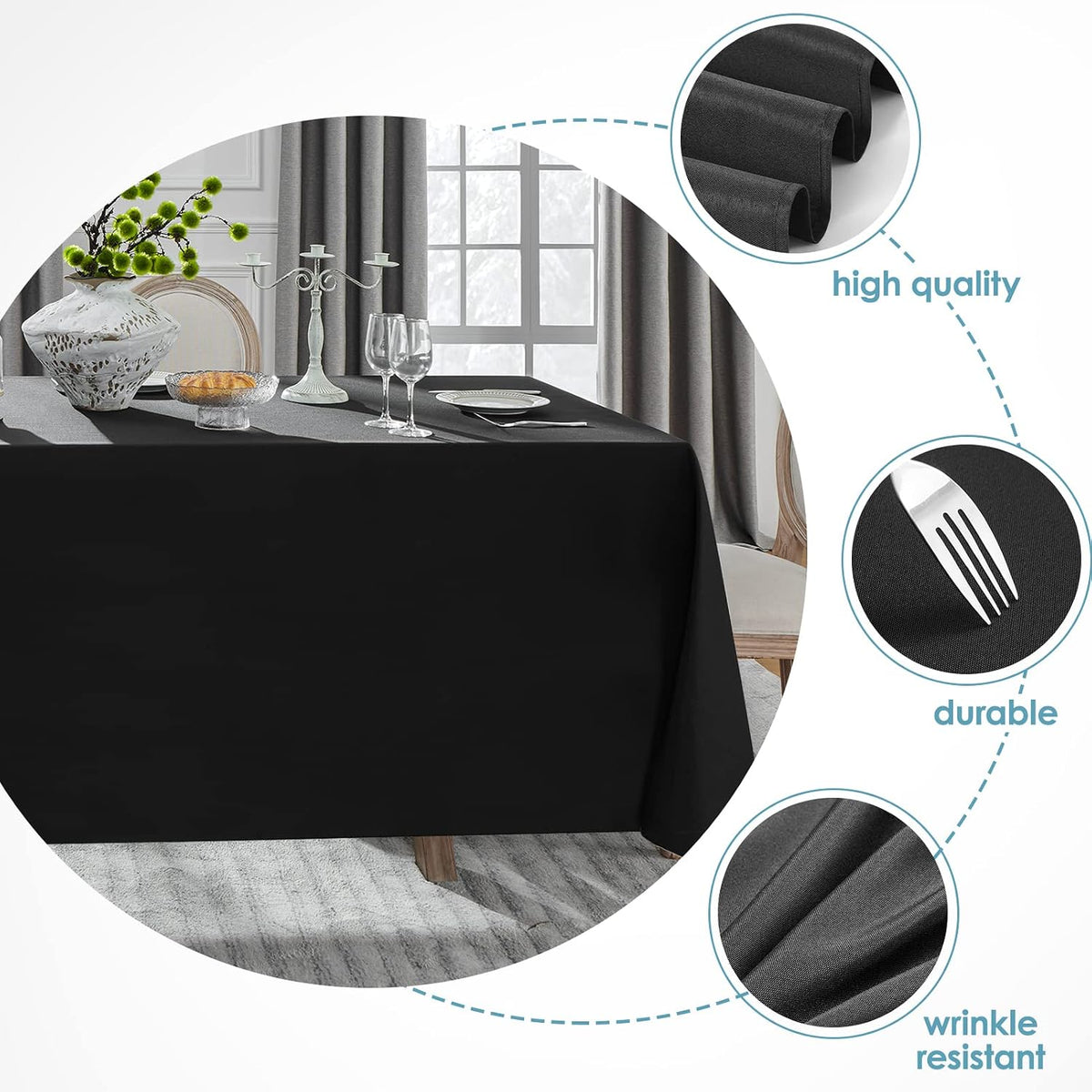 VidaFete Classic Series 2 Pack 90 * 156inch Black Rectangle Tablecloth