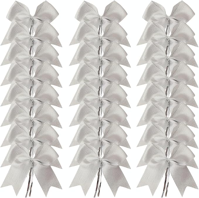 36pcs 4-1/2" Metallic Silver Bows with Twist Ties for Gift Wrapping Packing Christmas Decoration (4.5",Silver)
