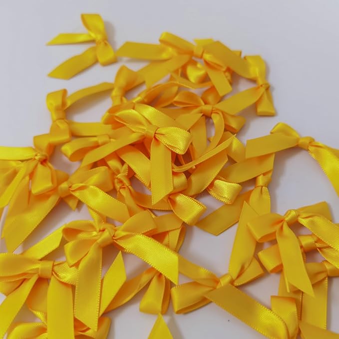 50pcs 1-1/2" Mini Yellow Satin Ribbon Bows Without Twist Ties for Crafts Gift Wrapping Packing Christmas Decoration (Yellow)