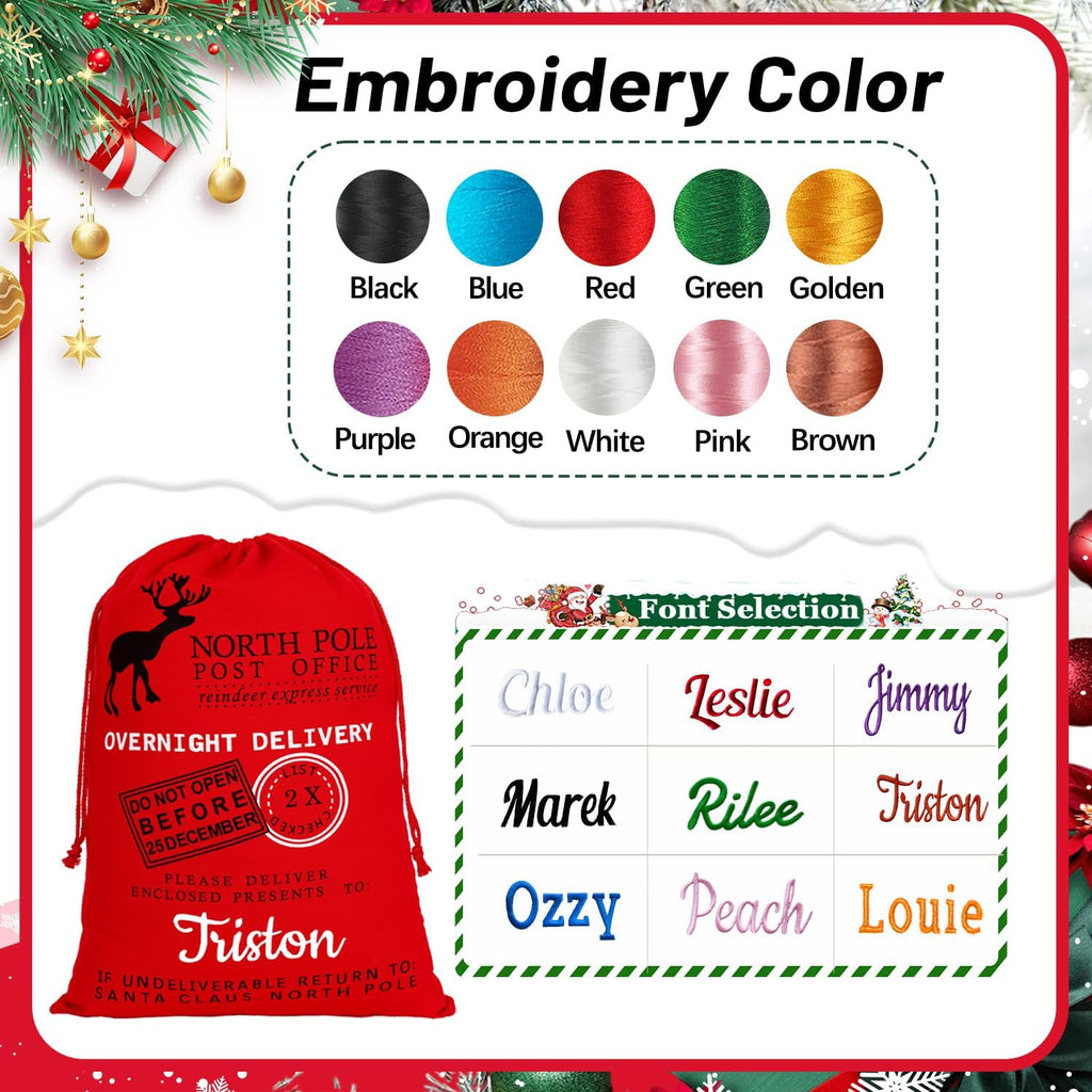 Ulico Personalized Christmas Bag ，Custom Oversized Santa Sack with Embroidered Name ，Christmas Gift Bag Present Bag ，Large Gift Sack，Canvas Stocking Bags for Kids, Family（1 Pcs）
