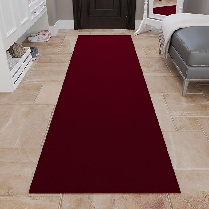 Sweet Home Stores SH Non-Slip Solid Rubberback Indoor Runner Rug for Kitchen, Hallways, Bathroom, Entrance, Bedroom, 2'7" x 12', Red