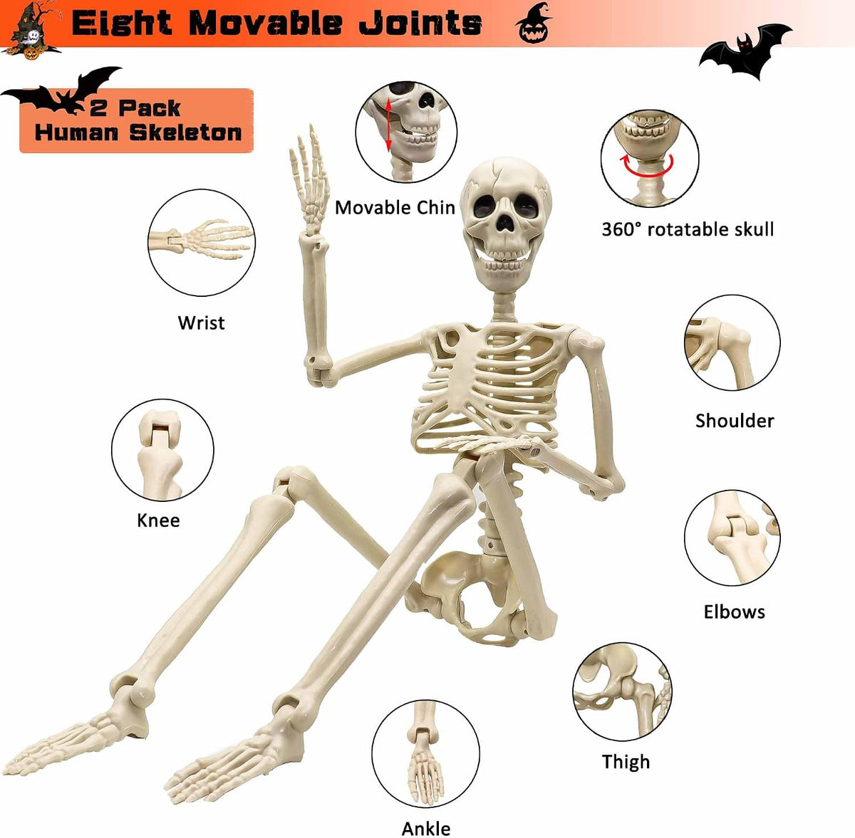 36"halloween skeleton - 3 ft life size human showing dimensions