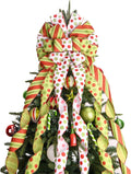 Christmas Tree Topper Wreath Bow Large Green Christmas Bow Tree Topper, 45"x13" Red Green Dot Polyester Gift Ribbon for Xmas Ornament Holiday Home Wedding Thanksgiving Indoor/Outdoor Decoration
