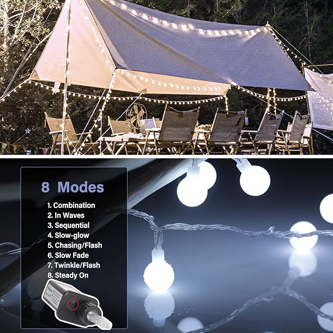 Minetom 33 Feet 100 Led Globe Ball String Lights, Fairy String Lights Plug in with Remote, Waterproof Globe String Lights for Indoor Outdoor Party Wedding Christmas Tree Garden Decoration, Pure White