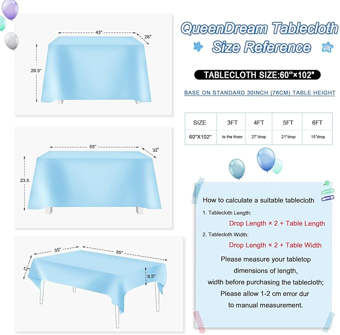 QueenDream Aqua Blue Tablecloth 60 x 102 Inch Sequin Tablecloth for Party Decorations Glitter Tablecloth for Bridal Baby Shower Wedding