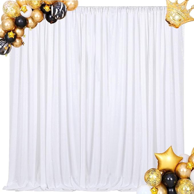 8ft x 8ft White Sequin Backdrop Curtain Sparkle Photo Backdrop for Wedding Birthday Wall Background Decorations
