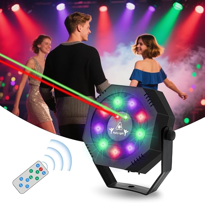 Party Light, Sound Activated DJ Lights with Remote Control, 9 LED Colorful Strobe Disco Light for Indoor Club Parties KTV Halloween Christmas Birthday Decorations Outdoor Glow