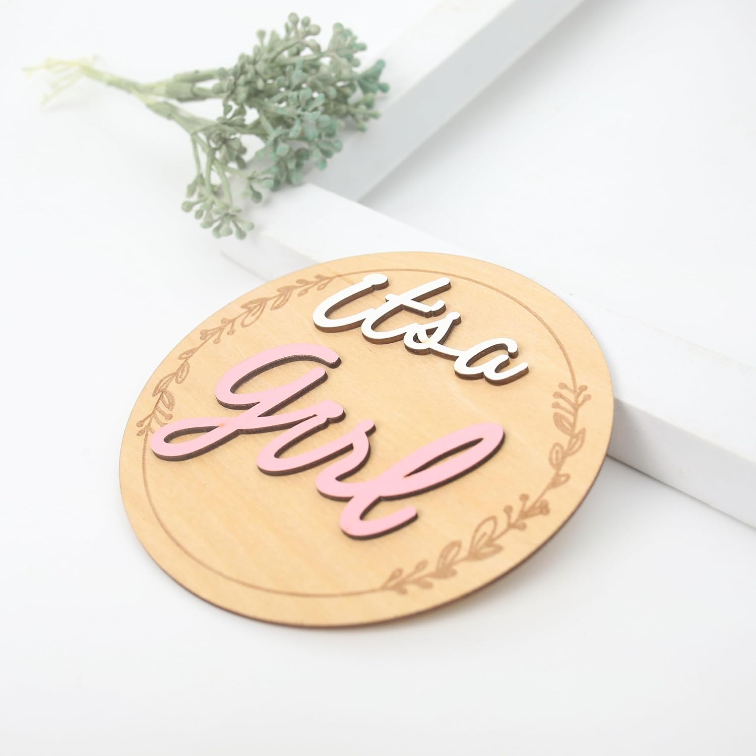 Gender Reveal Wooden Sign - Baby Announcement Plaque - It's A Boy/Girl Photo Prop - Baby Shower Wooden Sign - Pink