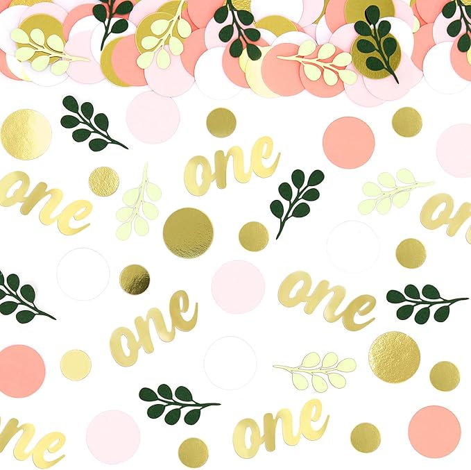 300PC Pink and Sage Green 1st Birthday Confetti First Birthday Decorations for Girl Dots Table Scatter for Baby Girl One Year Old Party Decor Supplies