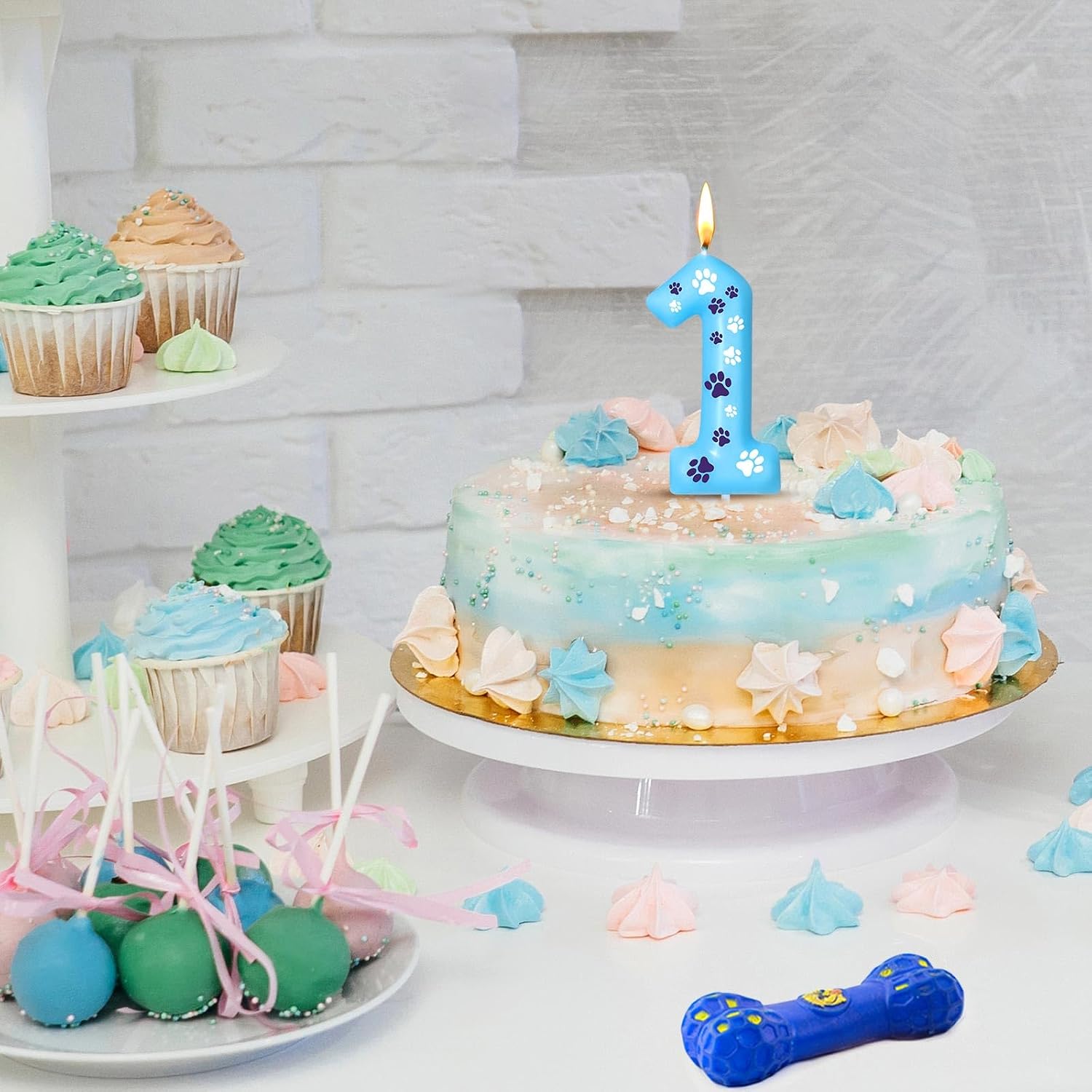 Threlaco Blue Dog Paw Birthday Number Candles Dog Paw Numeral Cake Topper Decorations for Kids Boy Girl Blue Birthday Decoration Party Supplies(Number 1)