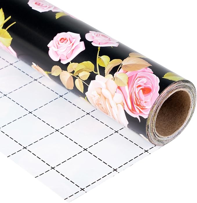 Ulmasinn Floral Wrapping Paper Roll - 17 Inches x 33 Feet - Vintage Romantic Pink Rose Flower Gift Wrap with Cut Lines for Wedding, Birthday, Bridal Shower, Mother’s Day