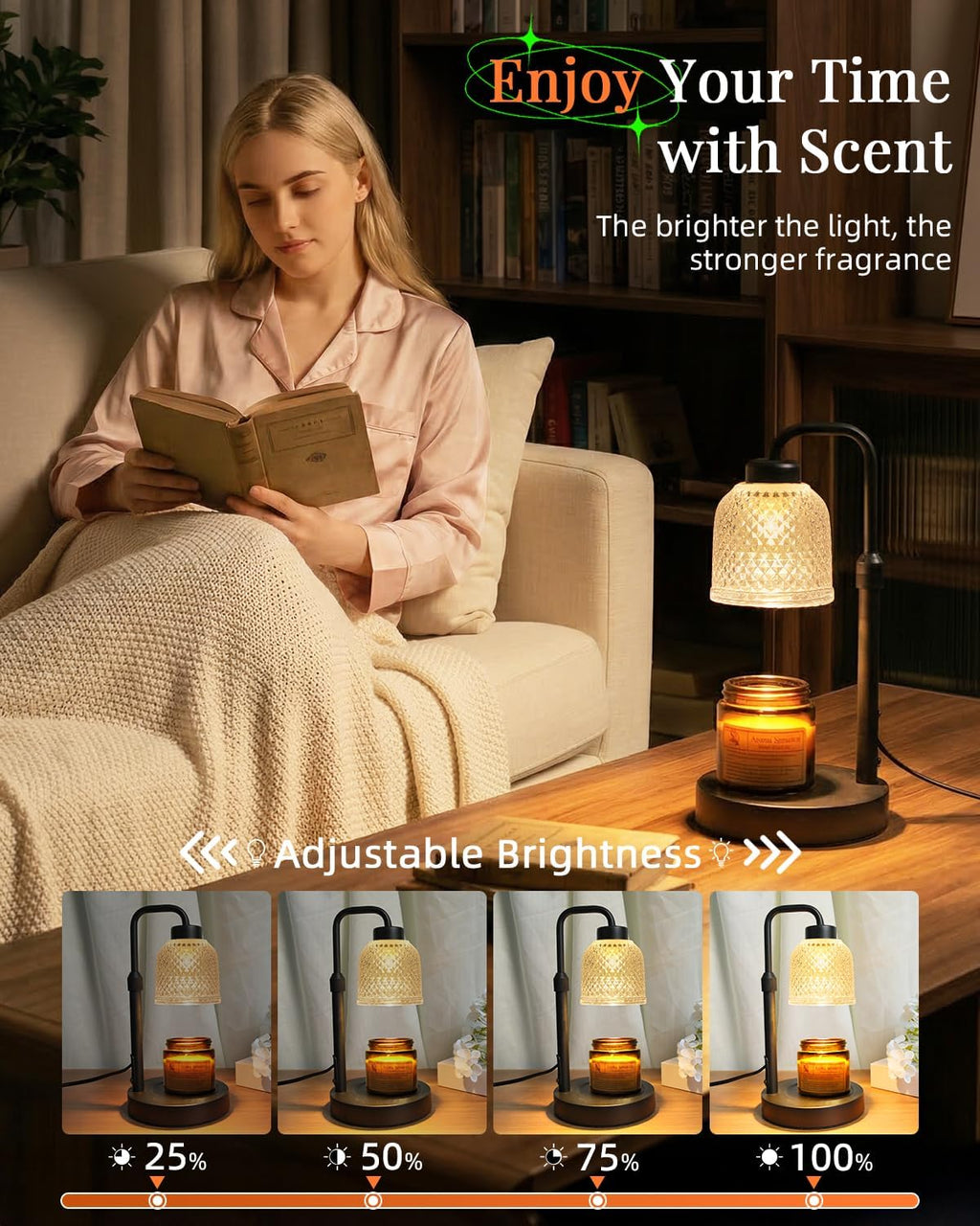 AIFEI Candle Warmer Lamp with Timer: Birthday Gifts for Women Mom CoalBlack | Flame-Free Safety Candle Lamp - Dimmable Adjustable Height with 2 Bulbs - House Warming Gifts New Home, Fits Most Jar Candle