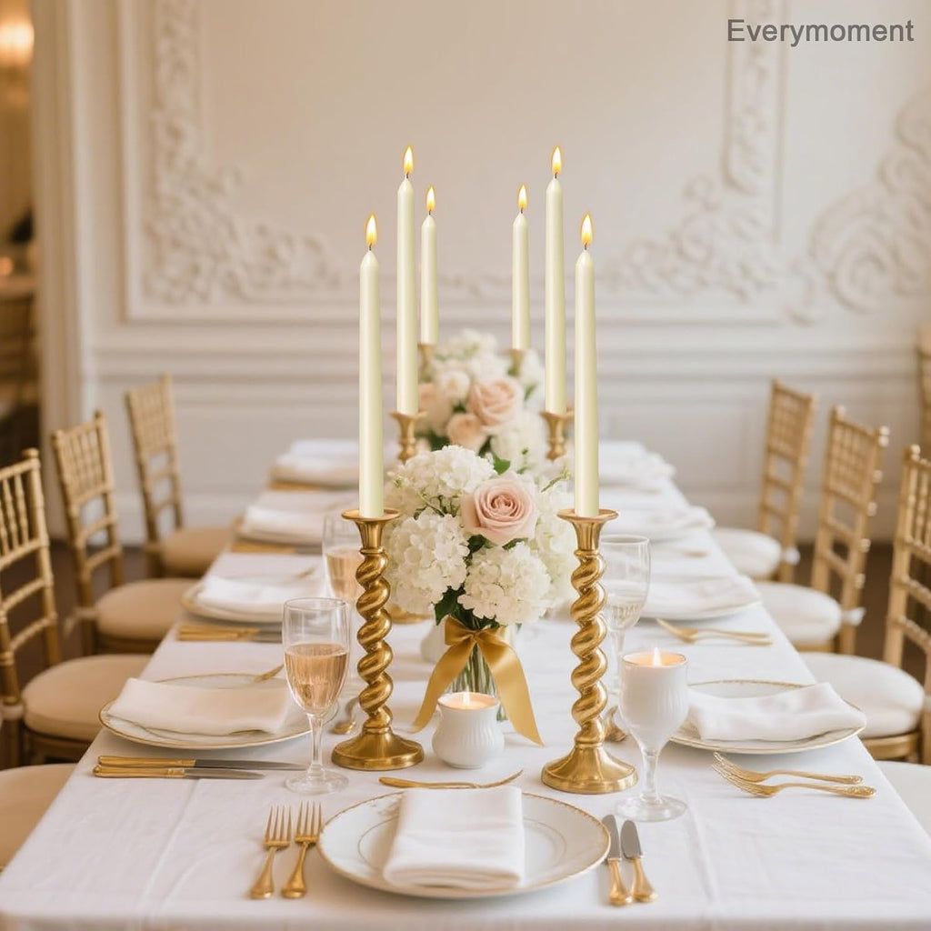 Everymoment Ivory Taper Candles - 4 Pack 10 Inch Candlesticks - Dripless & Smokeless Tapered Candle 8 Hours Unscented Cream Candle Sticks - Perfect for Wedding Holiday Dinner Party Home Decor