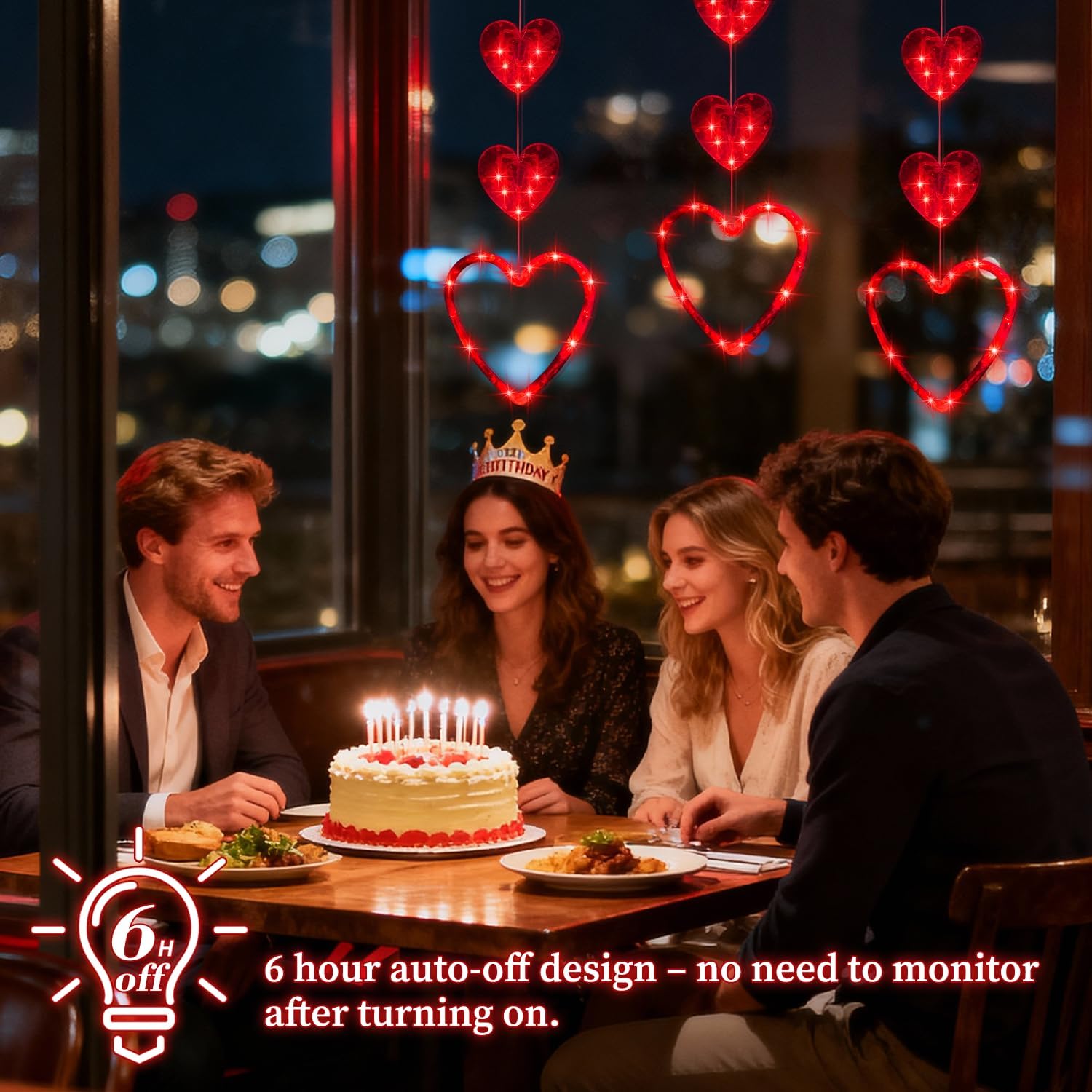 Artmag 3 Pcs Valentines Day Window Lights Decorations with Timer, Three Hearts Shaped Silhouette Battery Powered Hanging Led Lamp for Valentine's Day Lover Home Decor Red