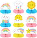 Ireer 9 Pieces Rainbow Party Decorations Honeycomb Rainbow Table Centerpieces Cute 3D Clouds Decorations for Birthday or Themed Party Favor Supplies
