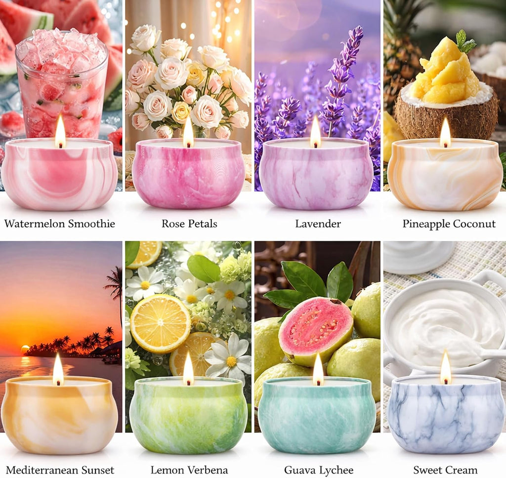 Candles, Scented Candles Gift Set for Women, 8 Pack Fruity Floral Soy Wax Aromatherapy Candles, Travel Tin Candles in Artist Gift Box, Birthday Gifts for Mom, Wife, Sister, Friend, Housewarming