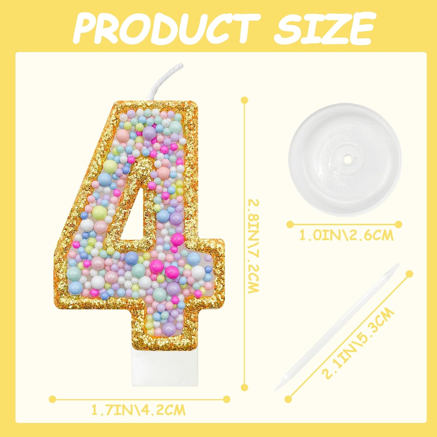 Number 40 Birthday Candle with Gold Glitter Border and Colorful Bead Design, Cake Topper Decoration for Boys Girls