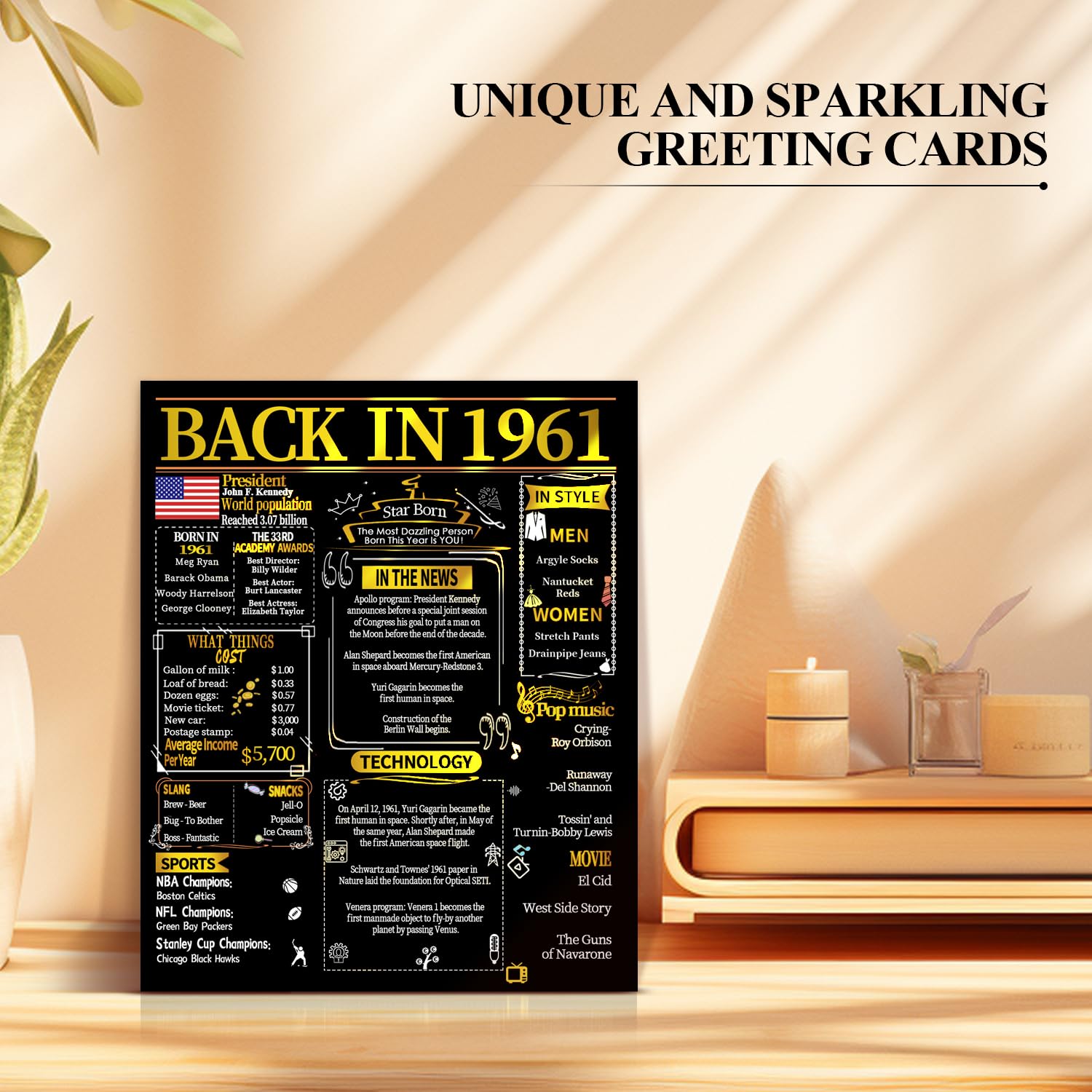 Joycard 65th Birthday Card for Women Men, 3D Pop Up Happy Birthday Gift for Mother Dad, Funny 65 Year Old Birthday Decorations for Wife Husband, Back in 1961 Laser Gold Retro Theme