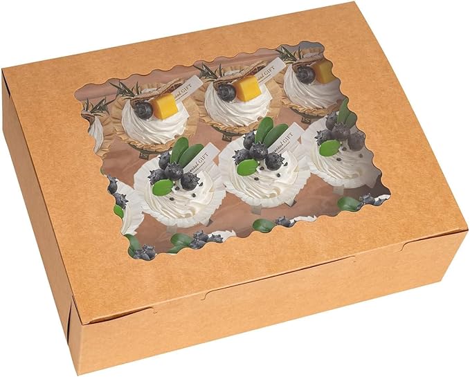 Rarapop 6 Pack Cupcake Boxes Hold 12 Standard Cupcakes, Food Grade Cupcake Holders Bakery Carrier Boxes with Windows and Inserts for Cupcakes, Muffins and Pastries