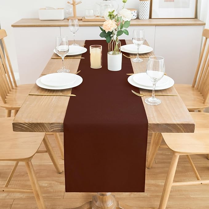 2 Pack Chocolate Table Runner 12 x 72 Inch Solid Color Farmhouse Runners Coffee Table Dresser for Daily Party Home Decoration
