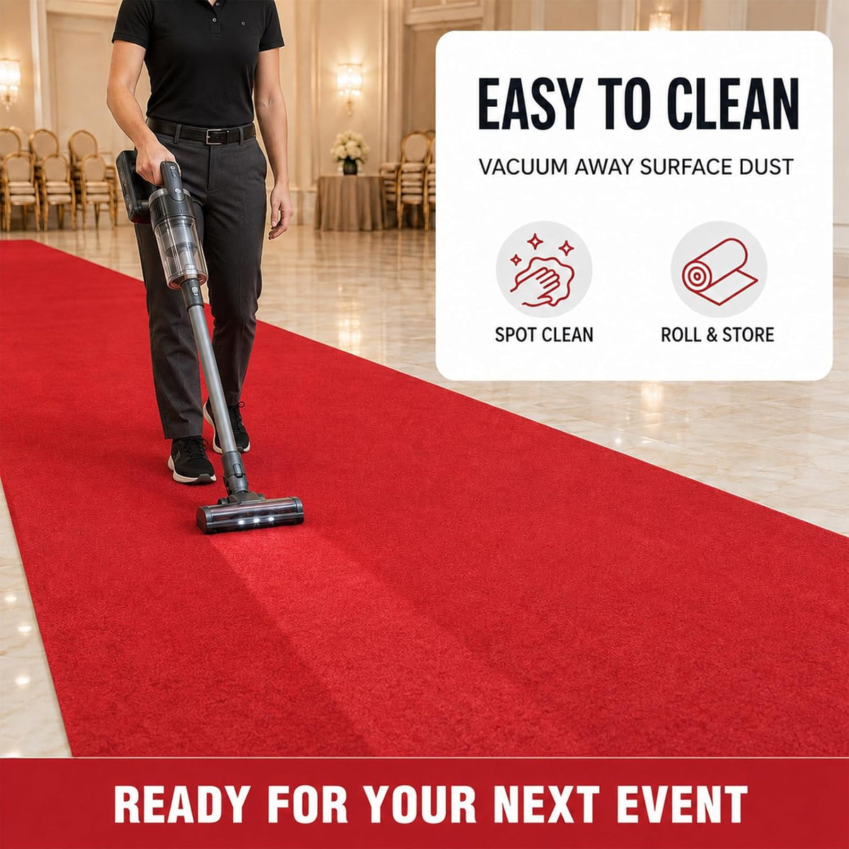 3 x 10 Ft Red Carpet Runner for Events, Non-Slip Aisle Runner with Rubber Bac...