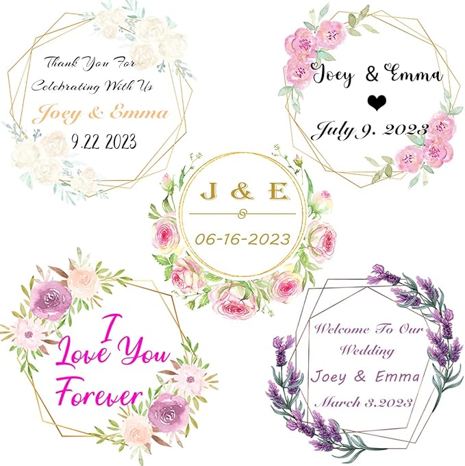 250 Pack Custom Stickers Personalized Labels for Business Logo Customized Vinyl Wedding Favors Birthday Baby Bridal Shower Make Your Own 1 Inch-10 Inch,lable-flower250
