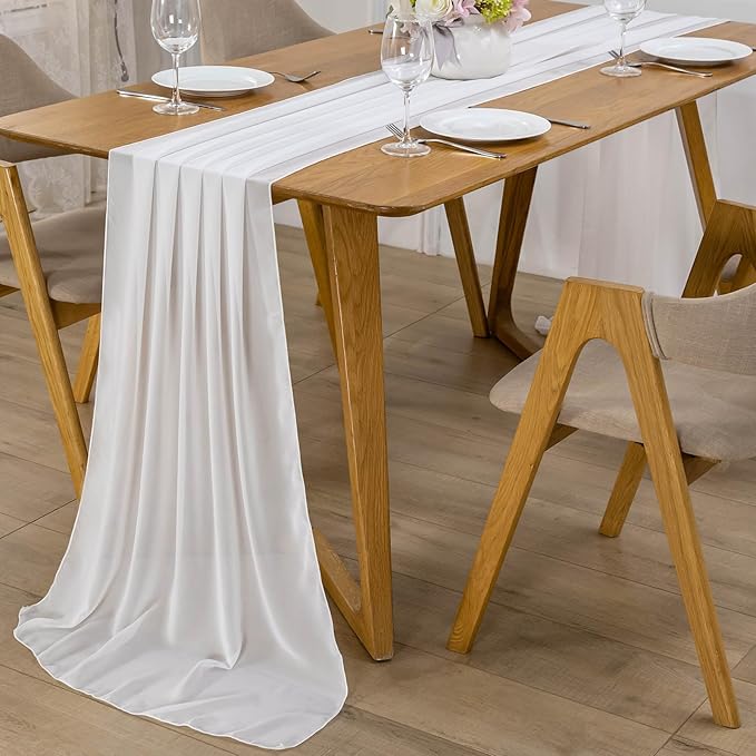 10 Pack 10ft Pure White Chiffon Table Runners Wedding Table Runner Sheer Romantic Tulle Table Runner for Christmas Wedding Bridal Tea Party Baby Shower Birthday Party Table Decorations(120 x 12 in)