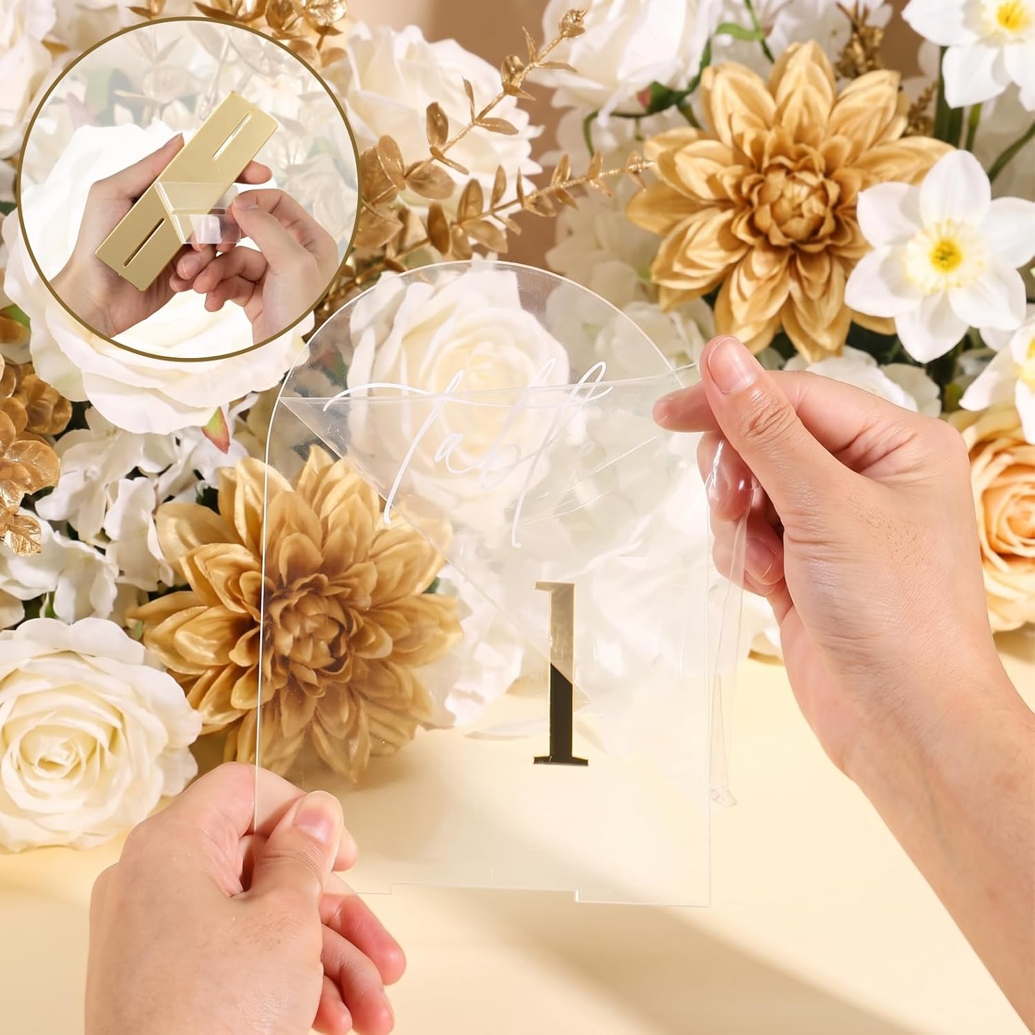 Arch Wedding Table Numbers 1-20 w/Stand, Gold 3D Table Numbers for Reception - 5.5" X 7" Elegant Acrylic Arch Sign with Holder, Perfect for Wedding, Anniversary, Banquet, and Event Decor