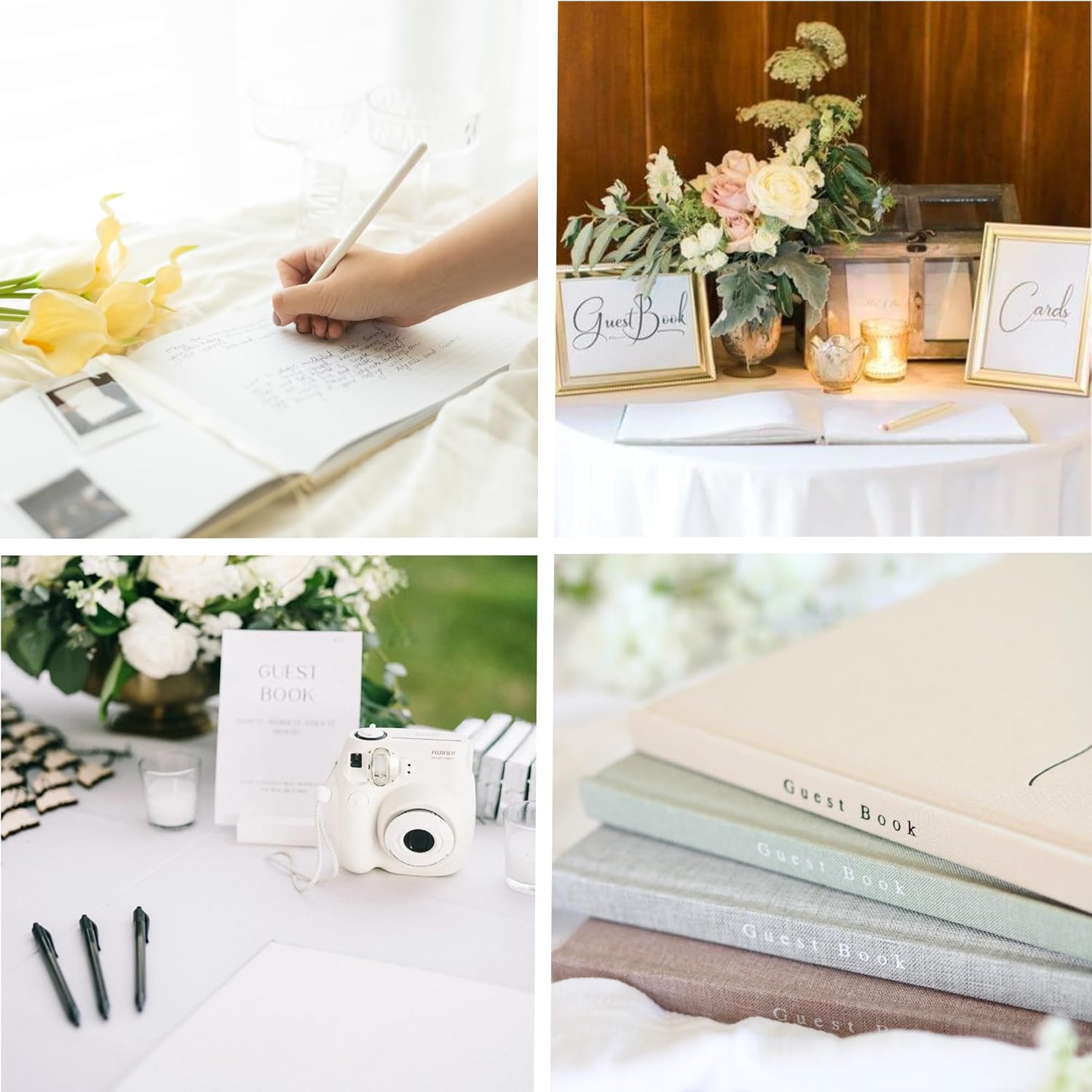 Wedding Guest Book With Personalized 2026 Year - Linen Photo Guestbook to Sign at Reception Party - Includes Clear Photo Corners Self Adhesive - 100 Pages Blank and Lined Thick Paper Guest Books