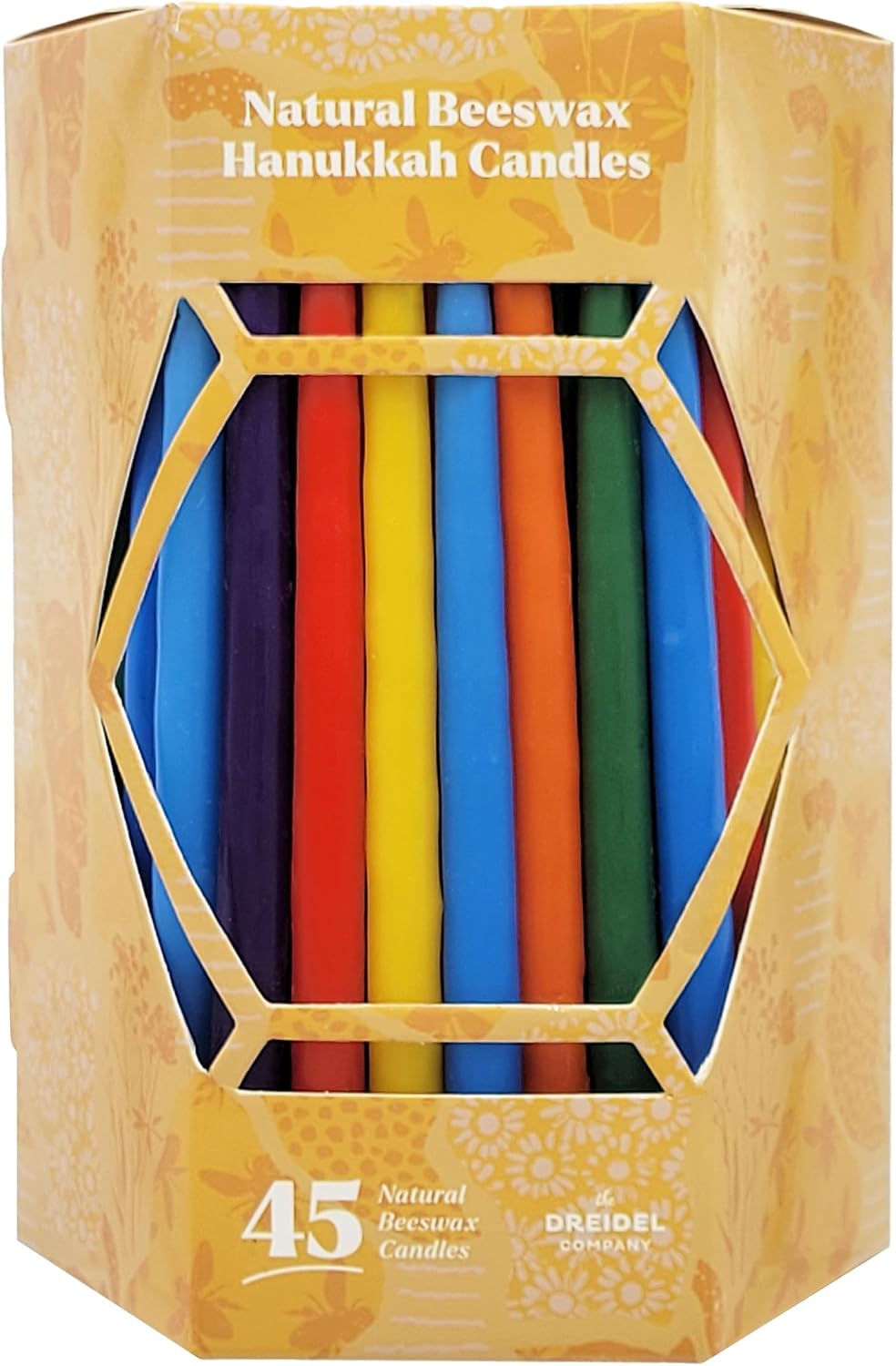 The Dreidel Company Dripless Hanukkah Candles Multicolored Beeswax, Hand-Made Striped Deluxe Tapered Decorations, Chanukkah Menorah Candles for All 8 Nights of Chanukah (Multicolor Beeswax)