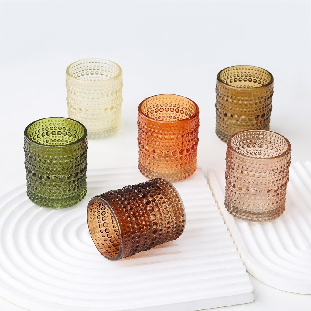 WDHODEC Brown Green Glass Tealight Candle Holders Set of 24 - Hobnail Vintage Votive Holders for Fall, Winter Wedding, Christmas Table Centerpiece Decor