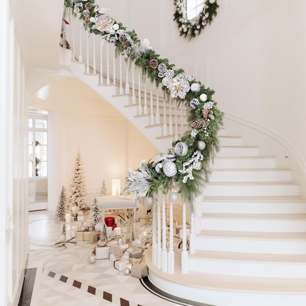 wbhome pre-lit 6 feet/72 inch christmas garland, white, front angle view