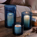 Large Hurricane Candle Holder Set of 3 Blue Candle Holders for Pillar Candles, Seeded Bubbles Glass Candle Holder, Blue Glass Cylinder Vases for Table Centerpieces, Home, Patio and Wedding 10"7"4"H