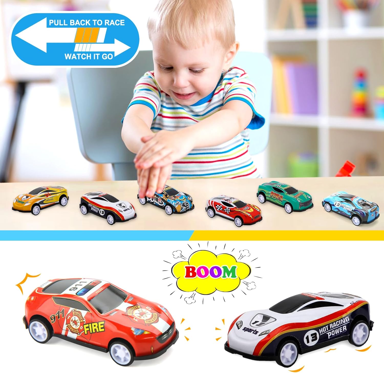 Siwarm 28 pcs Pull Back Cars Toys for Kids, Party Favors Treasure Box for Classroom Prizes Mini Vehicles Race Cars Toys Bulk Xmas Gifts Pinata Goodie Bag Stocking Stuffers for Boys Girls Toddlers