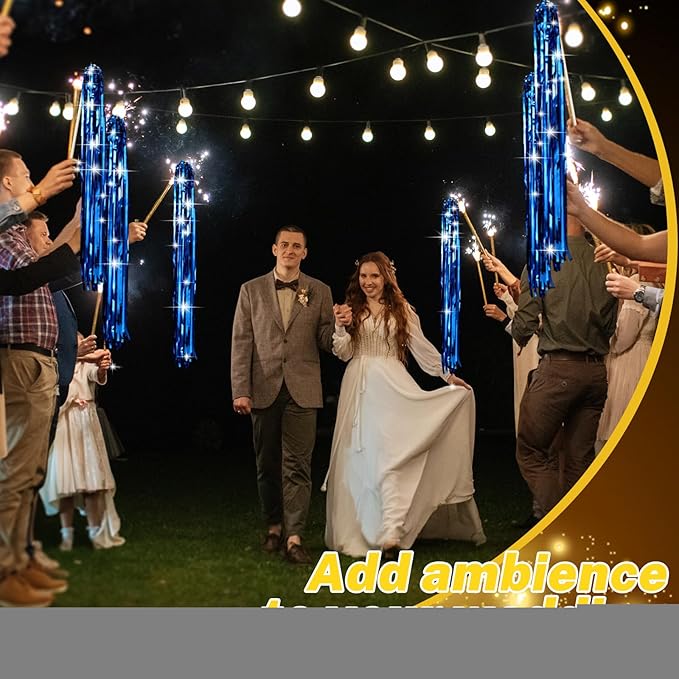 50 Pcs Wedding Fairy Wands with Bells Foil Tinsel Ribbon Stick Wands Tinsel Party Streamers with Bell Glittery Bridal Wedding Send Off Ideas Holiday Celebration (Dark Blue)