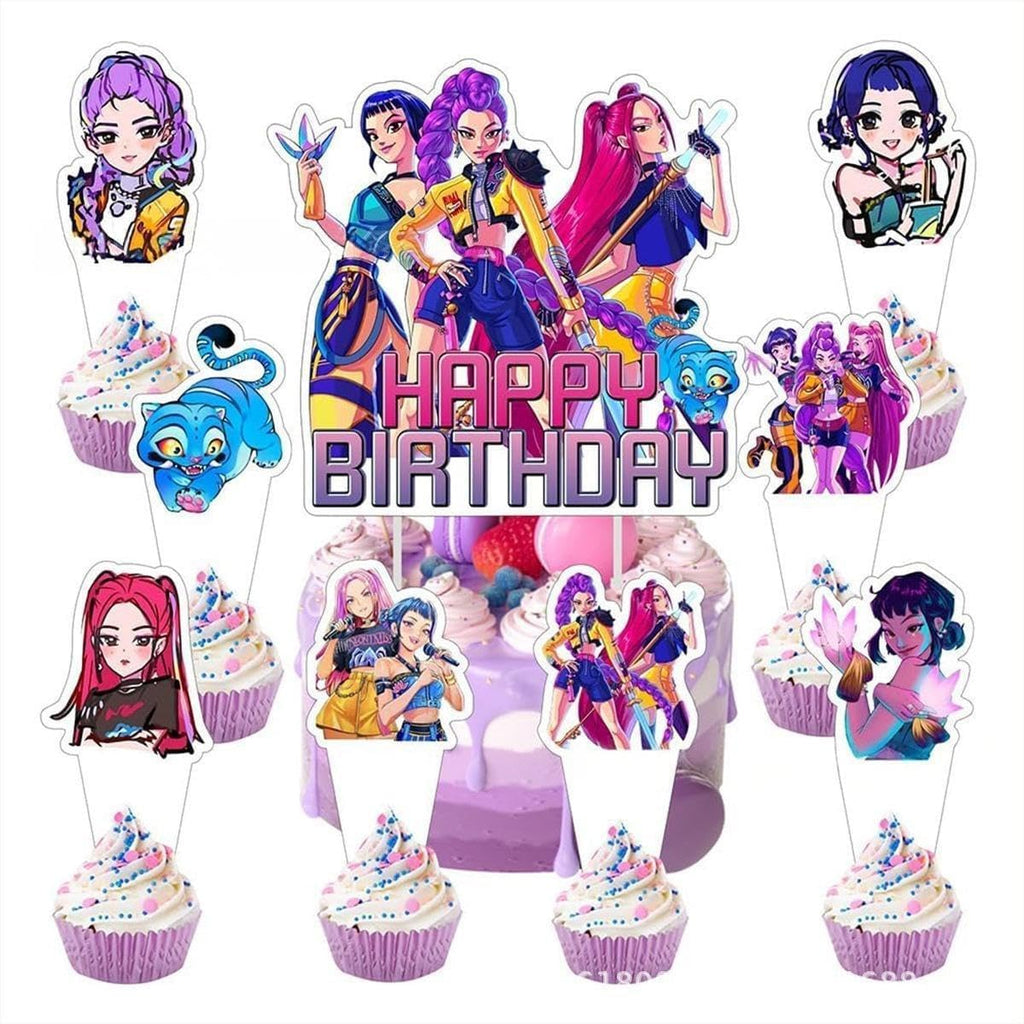 25 Pcs Cartoon Cake Decorations, Include 1 Happy Birthday Cake Toppers, 24 cupcake Topper for Cute Birthday Decorations